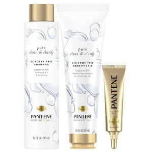 Pantene Shampoo and Conditioner Set Pure Clean & Clarify plus Hair Mask Rescue Shot Treatment, Silicone Free, Nutrient Blends