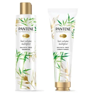 Pantene Sulfate Free Shampoo and Conditioner Set, Volumizing Shampoo and Conditioner for Fine or Flat hair with Bamboo, Safe for Color Treated Hair, Nutrient Blends, 9.6 oz and 8.0 oz