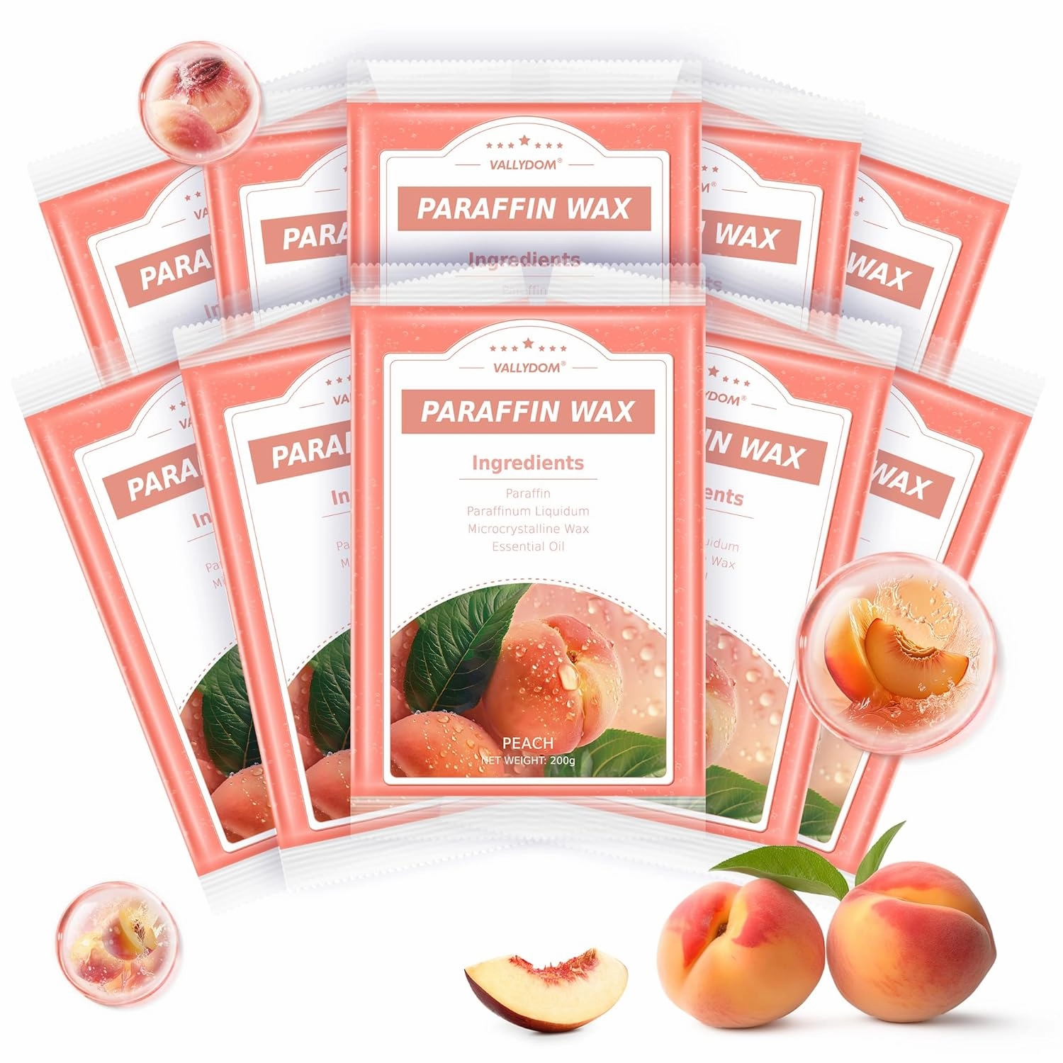 Paraffin Wax Refills, 10 Pack 200g Peach Scented Paraffin Wax Blocks for Paraffin Bath, Paraffin Wax Machine Refills for Hand Feet Dry Skin,Rrelieves muscle fatigue, Hydration and nourish