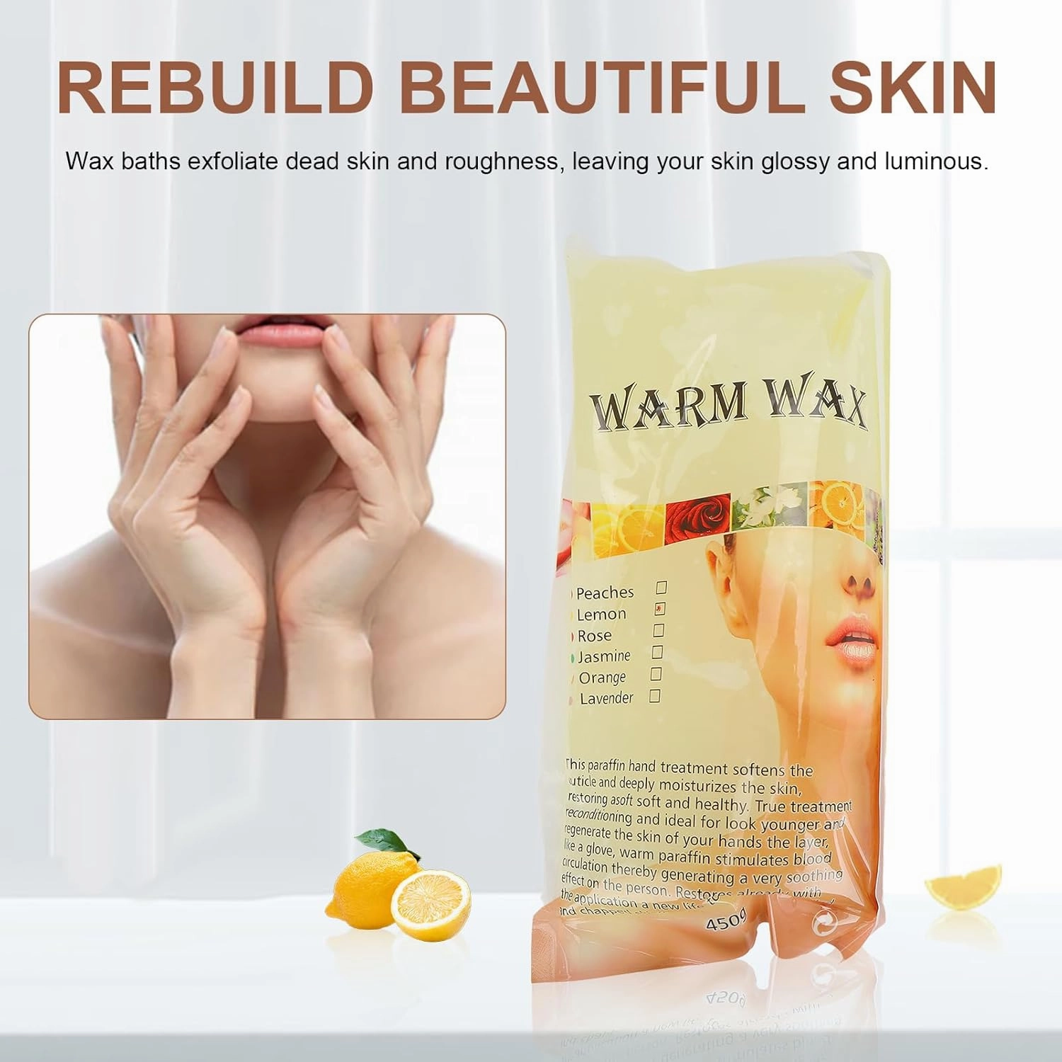 Paraffin Wax Refills, Paraffin Wax Bath, Paraffin Wax Machine Refills for Nourishing Hand Feet, Peach Lemon Scented Paraffin Wax Blocks for Home Beauty Salon 450g (lemon)