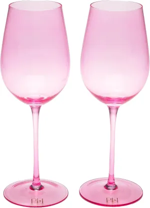 Paris Hilton Wine Glass Set, Handmade Glass Collection in Paris Signature Pink, Perfect for Parties and Special Occasions, Serve Red or White Wine, Cocktails and More, 17.5-Ounce, 2-Piece Set, Pink