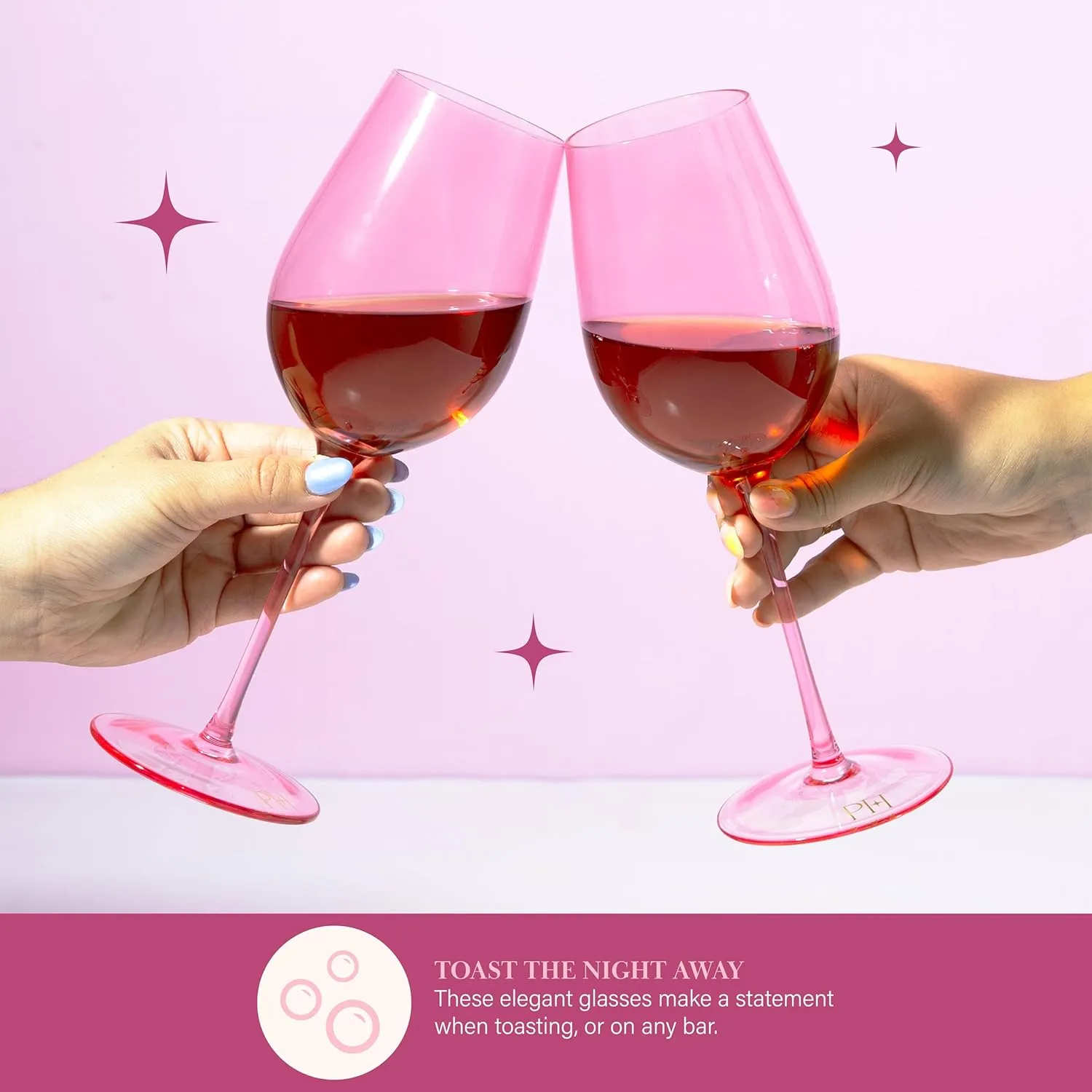 Paris Hilton Wine Glass Set, Handmade Glass Collection in Paris Signature Pink, Perfect for Parties and Special Occasions, Serve Red or White Wine, Cocktails and More, 17.5-Ounce, 2-Piece Set, Pink