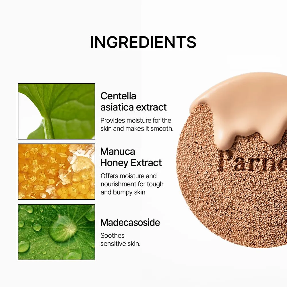 Parnell Cicamanu Serum Cushion - Moisturizing Foundation for Soothing, Coverage, Glass Skin and Lightweight for Sensitive and Dry Skin Pearl Skin (0.52 Fl Oz) (23N)