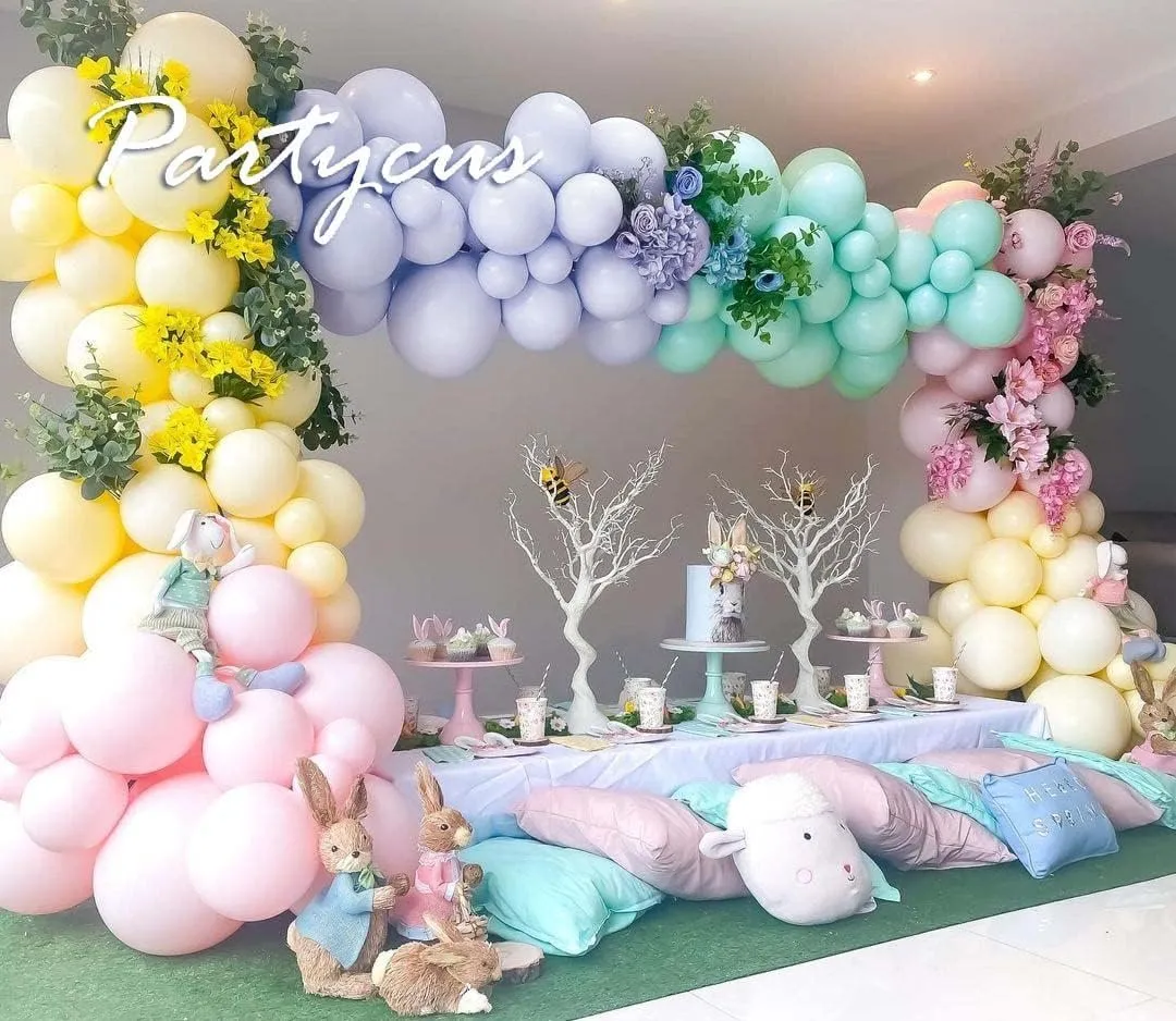 Pastel Balloon Garland Kit - Double Stuffed Pink Purple Yellow Green Metallic Lilac Balloon Arch for Baby Shower Birthday Spring Party Decoration