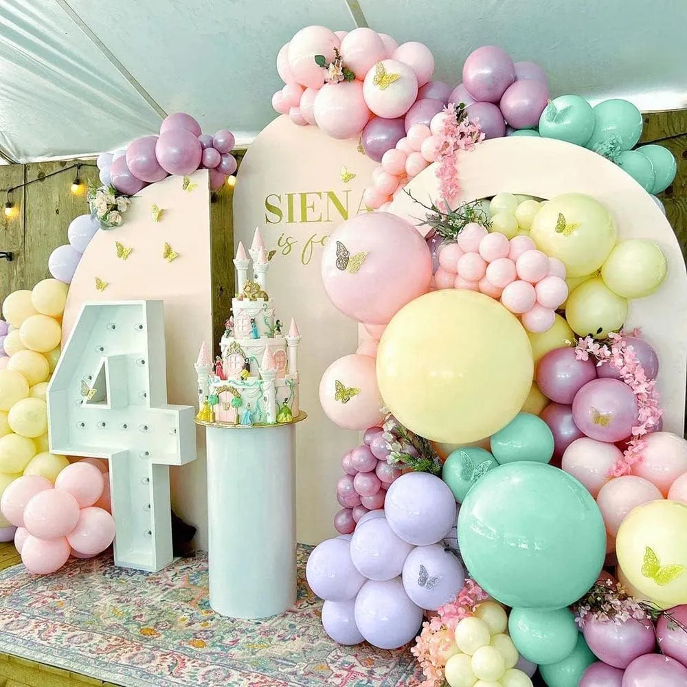 Pastel Balloon Garland Kit - Double Stuffed Pink Purple Yellow Green Metallic Lilac Balloon Arch for Baby Shower Birthday Spring Party Decoration