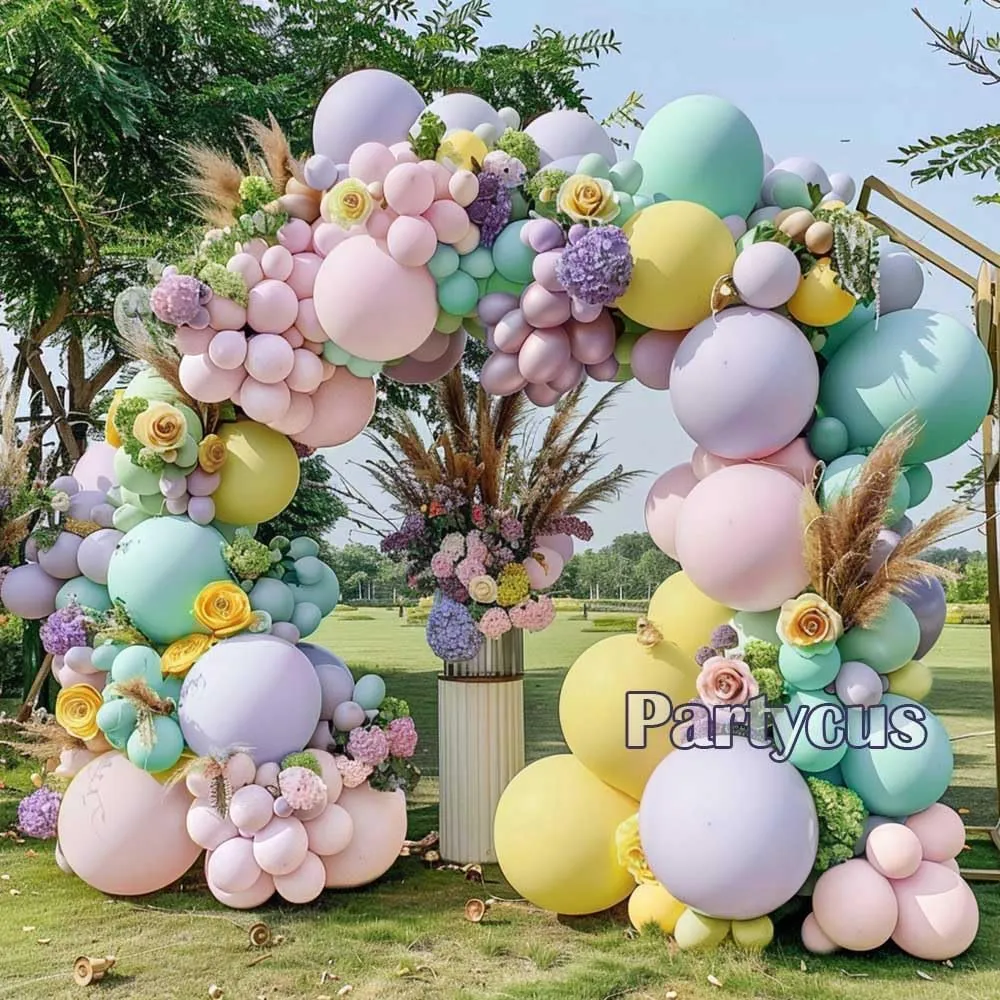Pastel Balloon Garland Kit - Double Stuffed Pink Purple Yellow Green Metallic Lilac Balloon Arch for Baby Shower Birthday Spring Party Decoration