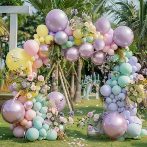 Pastel Balloon Garland Kit - Double Stuffed Pink Purple Yellow Green Metallic Lilac Balloon Arch for Baby Shower Birthday Spring Party Decoration