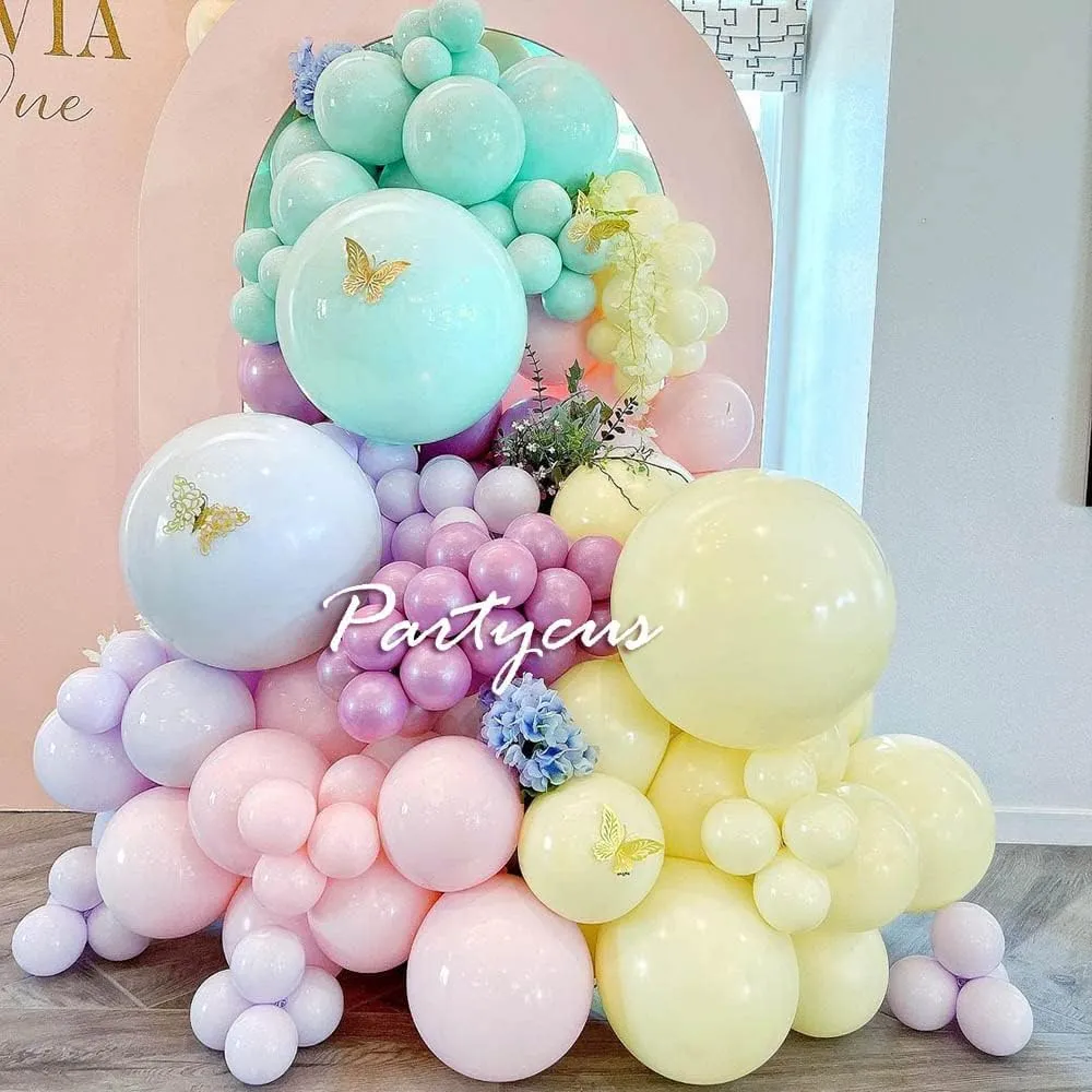 Pastel Balloon Garland Kit - Double Stuffed Pink Purple Yellow Green Metallic Lilac Balloon Arch for Baby Shower Birthday Spring Party Decoration