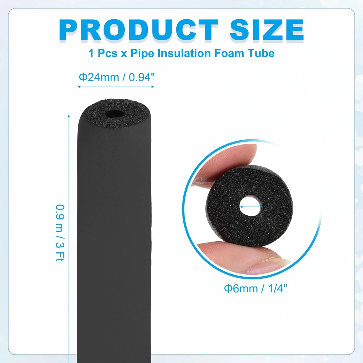 PATIKIL 1/4" (6mm) ID x 3Ft x 0.35" Pipe Insulation Foam Tube, Pipe Cover Wrap Roll Bar Tubing for Handle Grip HVAC Air Conditioner Units, Black