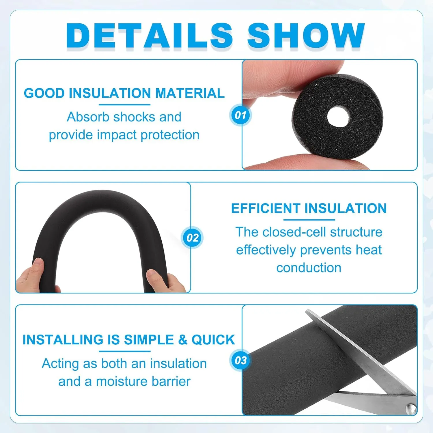 PATIKIL 1/4" (6mm) ID x 3Ft x 0.35" Pipe Insulation Foam Tube, Pipe Cover Wrap Roll Bar Tubing for Handle Grip HVAC Air Conditioner Units, Black