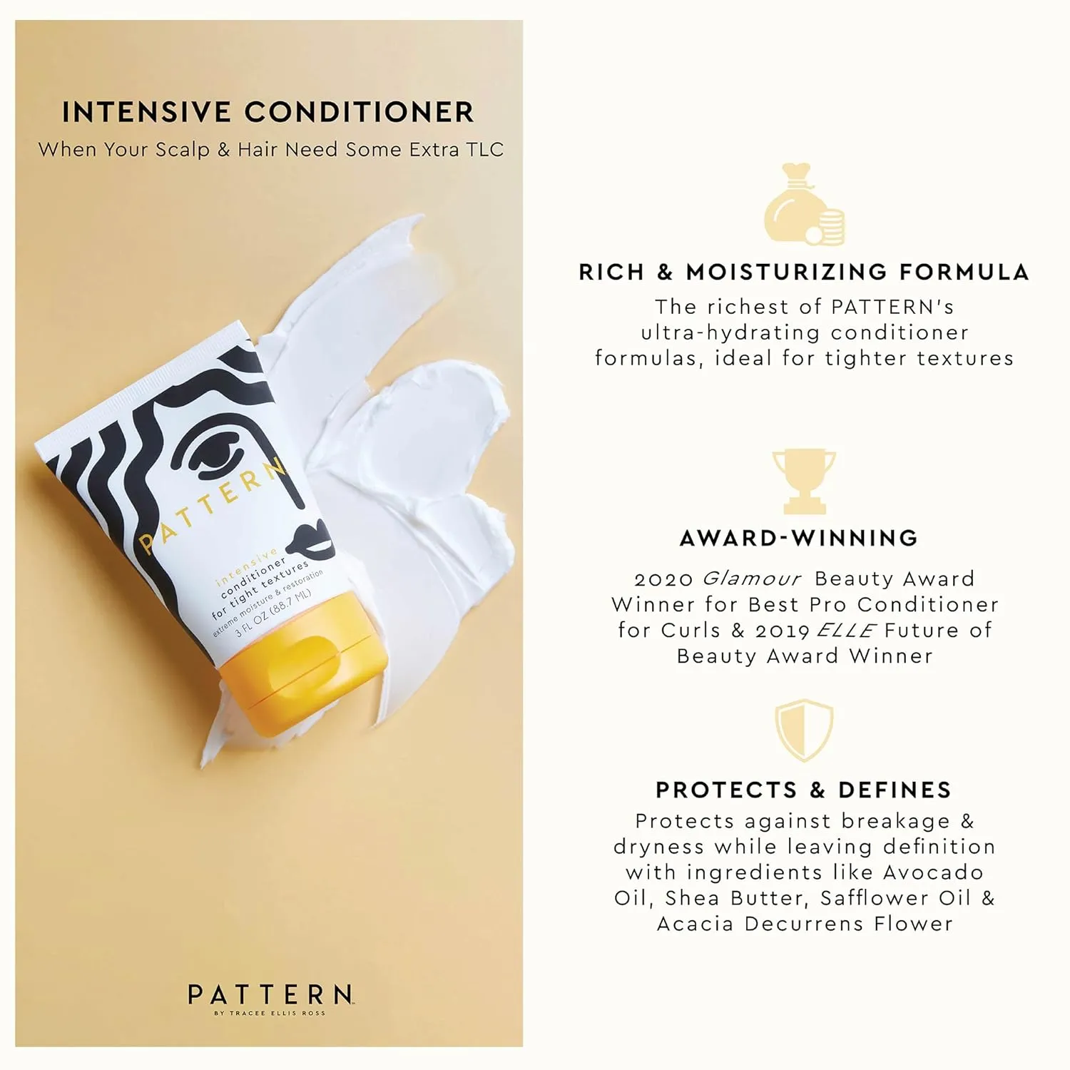 PATTERN Beauty by Tracee Ellis Ross Intensive Conditioner, 29 Fl Oz, Shea Butter, Avocado Oil & Vitamin E, Extreme Moisture for Curly Hair, Curl Restoration and Tight-Textures, 3a-4c
