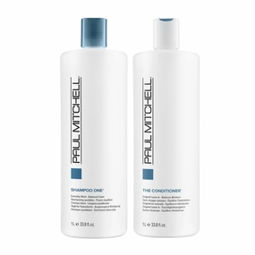 Paul Mitchell Shampoo One, Cleanses   Balances Moisture and Paul Mitchell The Conditioner, Classic Leave-In, Softens   Adds Moisture, For All Hair Types, 33.8 fl. oz., Set