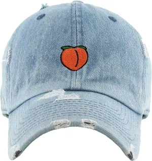 Peach Peachy Vintage Baseball Cap Embroidered Cotton Adjustable Distressed Dad Hat