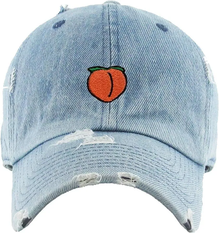 Peach Peachy Vintage Baseball Cap Embroidered Cotton Adjustable Distressed Dad Hat