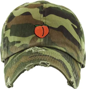 Peach Peachy Vintage Baseball Cap Embroidered Cotton Adjustable Distressed Dad Hat