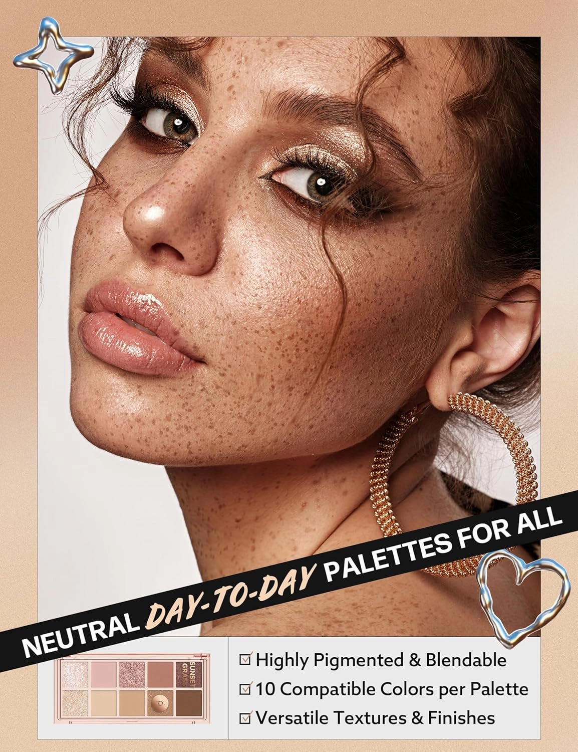 Peach C Seasonal Blending Eyeshadow Palette 01 Sunset Grass | 10 Warm Matte, Shimmer, and Glitter Shades for Daily Eye Makeup | K-Beauty Palette for Cozy Everyday Looks