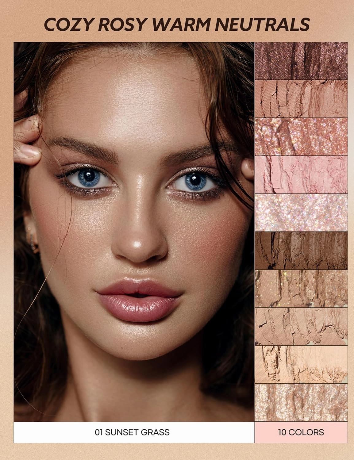 Peach C Seasonal Blending Eyeshadow Palette 01 Sunset Grass | 10 Warm Matte, Shimmer, and Glitter Shades for Daily Eye Makeup | K-Beauty Palette for Cozy Everyday Looks