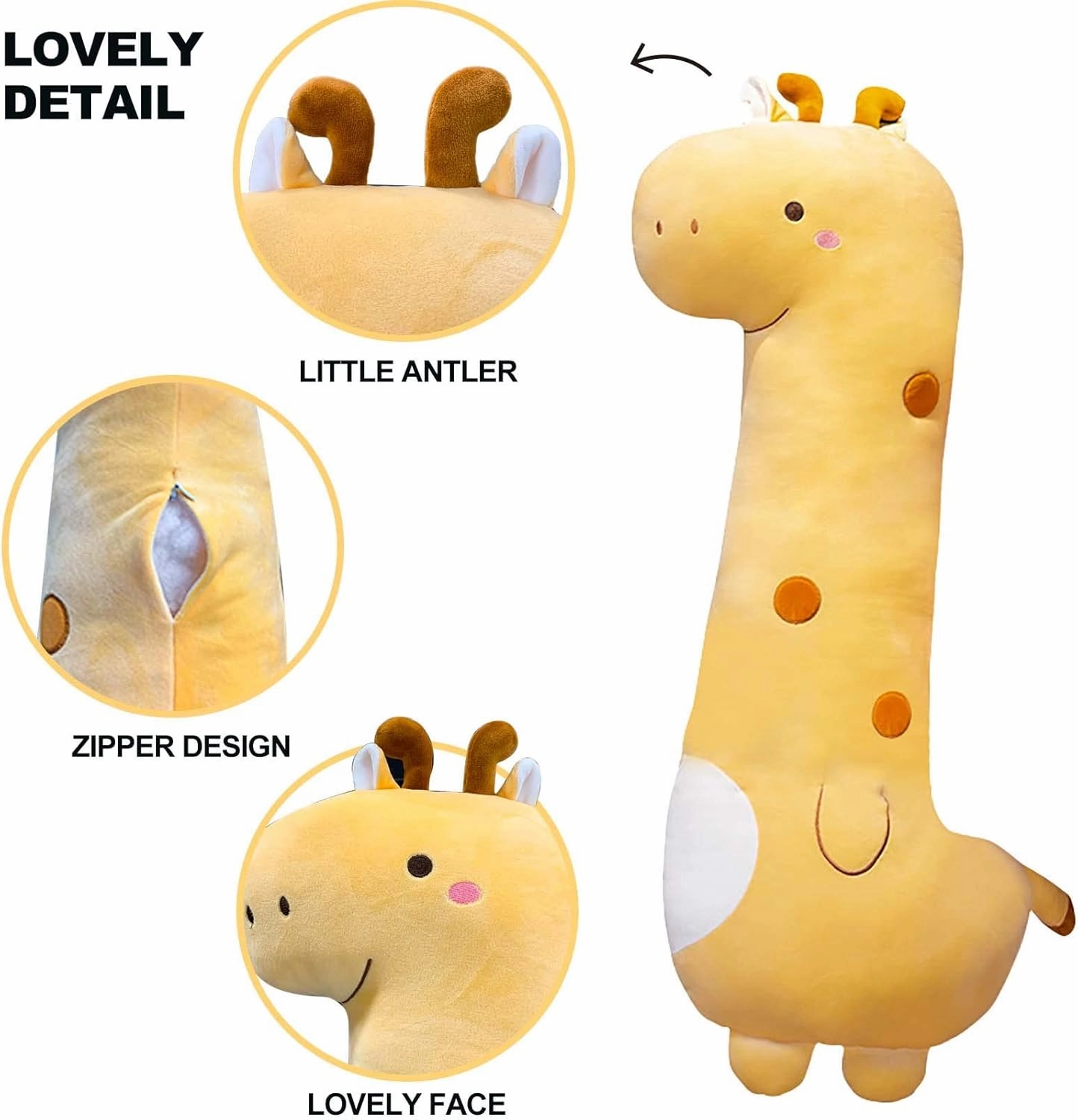 PEACH CAT Cute Long Giraffe Plush Pillow Kawaii Giraffe Stuffed Animal for Girls and Boys Yellow 35.4"