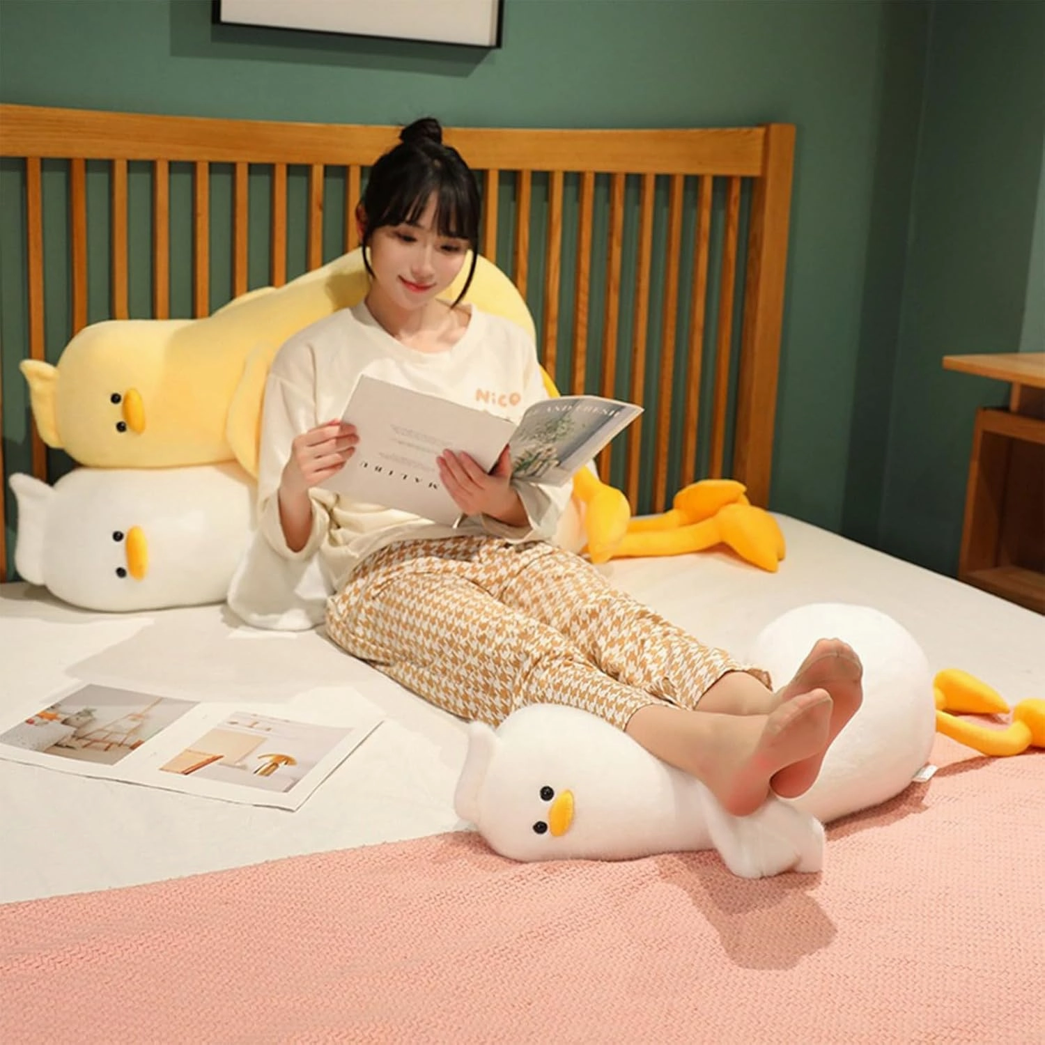 PEACH CAT Long Duck Plush Pillow Cute Duck Stuffed Animal Toy Gift for Girls Boys Yellow 51.1"