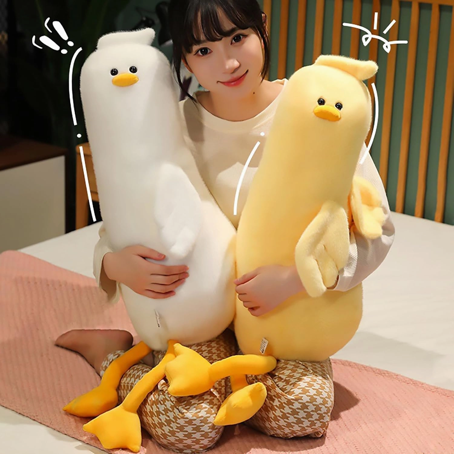 PEACH CAT Long Duck Plush Pillow Cute Duck Stuffed Animal Toy Gift for Girls Boys Yellow 51.1"
