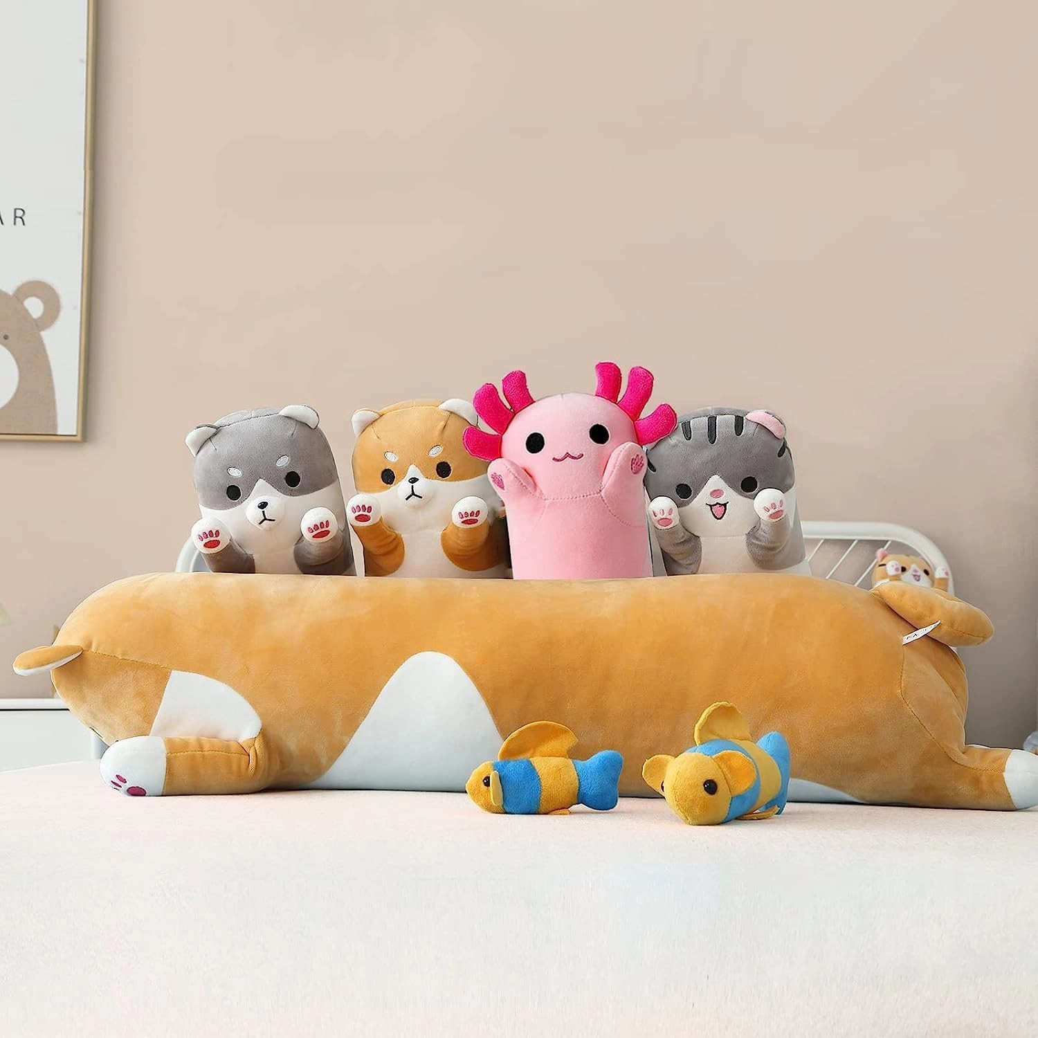 PEACH CAT Pink Axolotl Plush Pillow Toy Cute Axolotl Stuffed Animal for Girls and Boys 34"