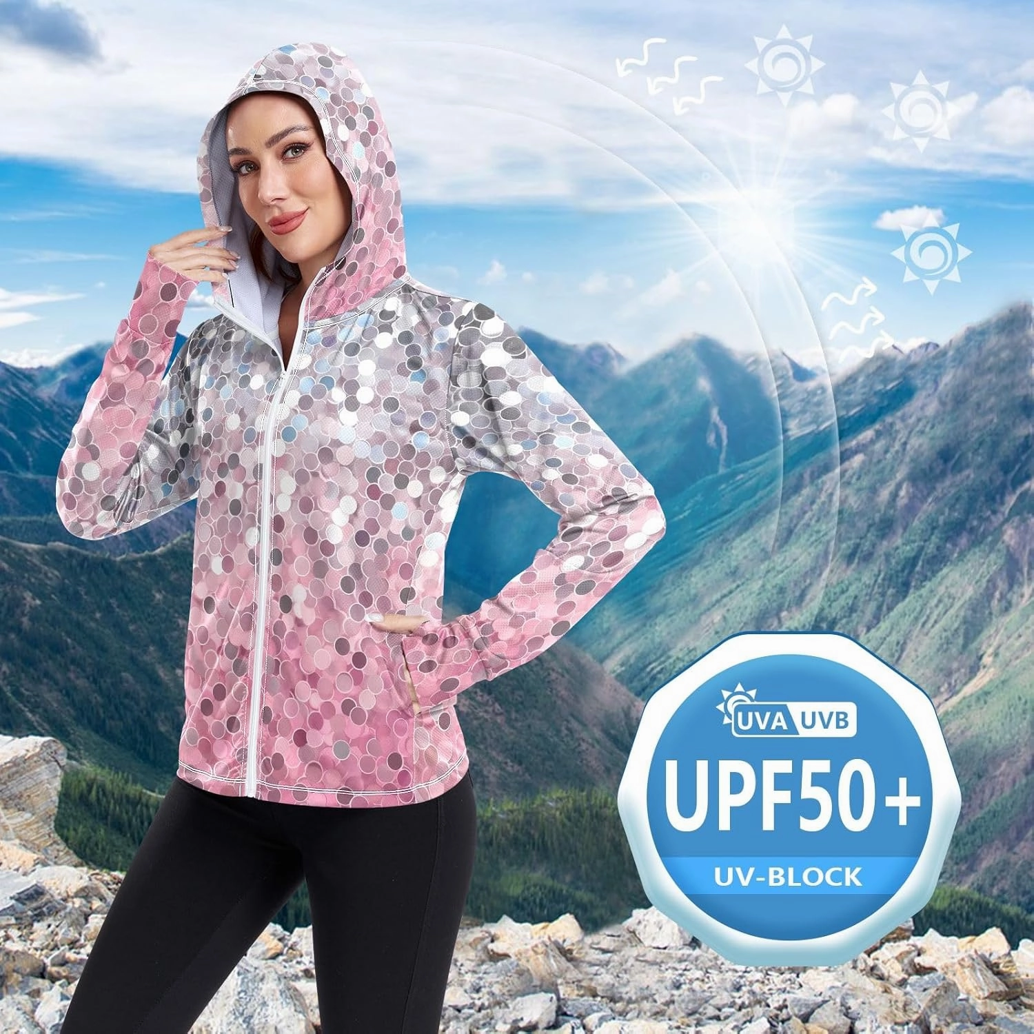 Peach Gradient Upf Hoodie Upf 50 , Lightweight Long Sleeve Shirt Women, Zip Workout Jacket, Outdoor Clothing Women