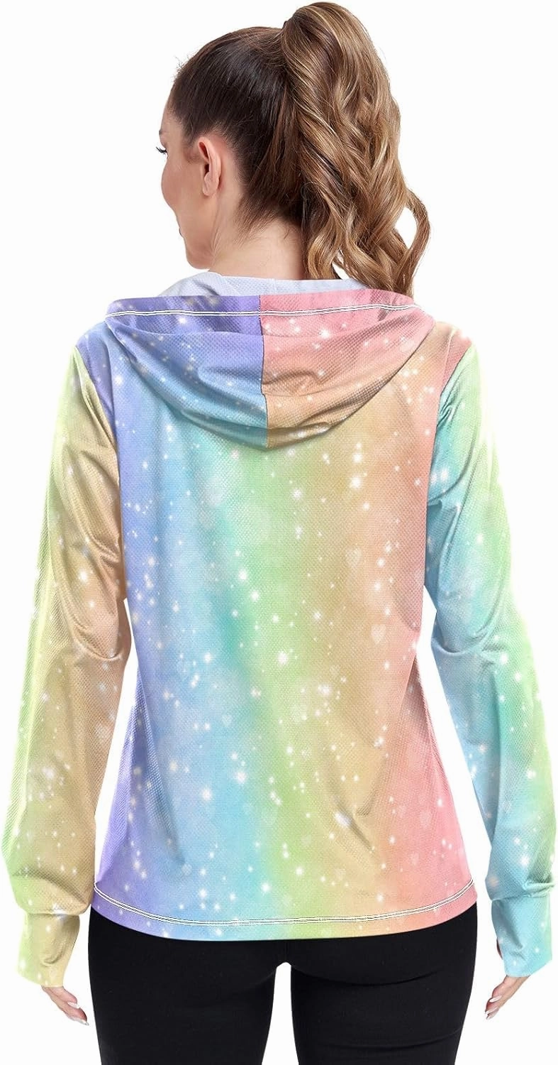 Peach Gradient Upf Hoodie Upf 50 , Lightweight Long Sleeve Shirt Women, Zip Workout Jacket, Outdoor Clothing Women