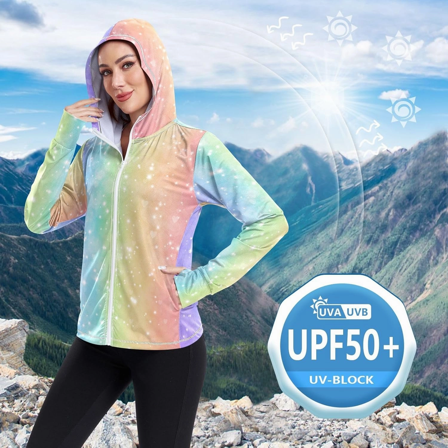 Peach Gradient Upf Hoodie Upf 50 , Lightweight Long Sleeve Shirt Women, Zip Workout Jacket, Outdoor Clothing Women