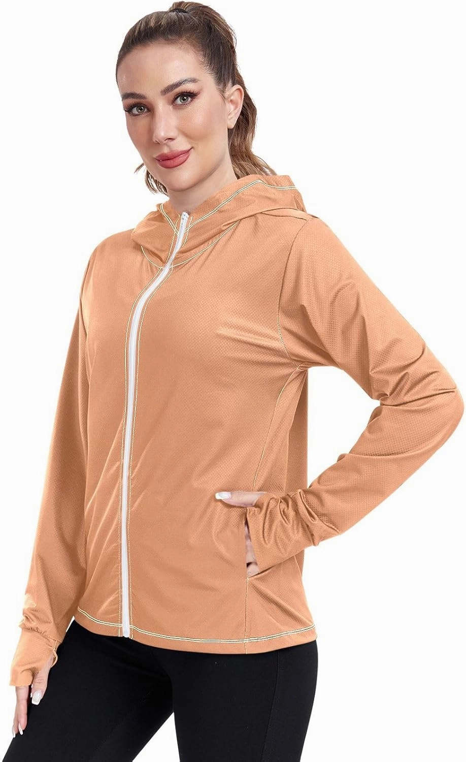 Peach Gradient Upf Hoodie Upf 50 , Lightweight Long Sleeve Shirt Women, Zip Workout Jacket, Outdoor Clothing Women