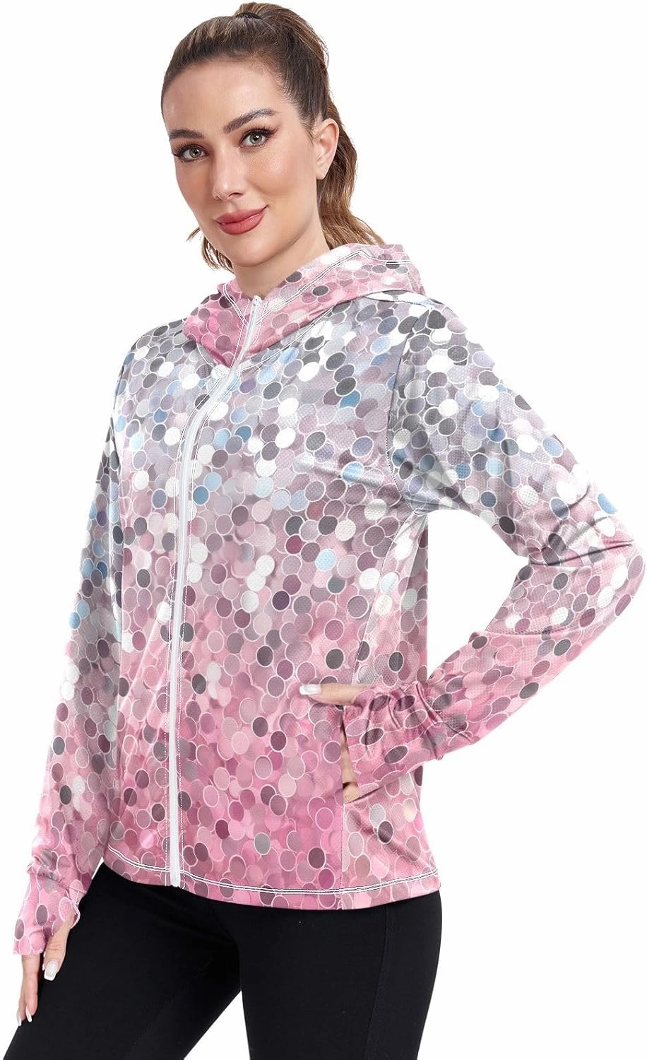 Peach Gradient Upf Hoodie Upf 50 , Lightweight Long Sleeve Shirt Women, Zip Workout Jacket, Outdoor Clothing Women