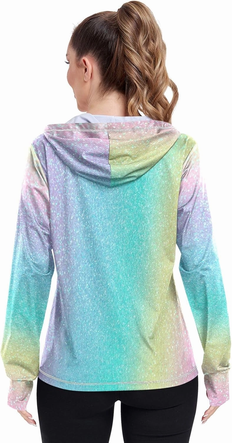 Peach Gradient Upf Hoodie Upf 50 , Lightweight Long Sleeve Shirt Women, Zip Workout Jacket, Outdoor Clothing Women
