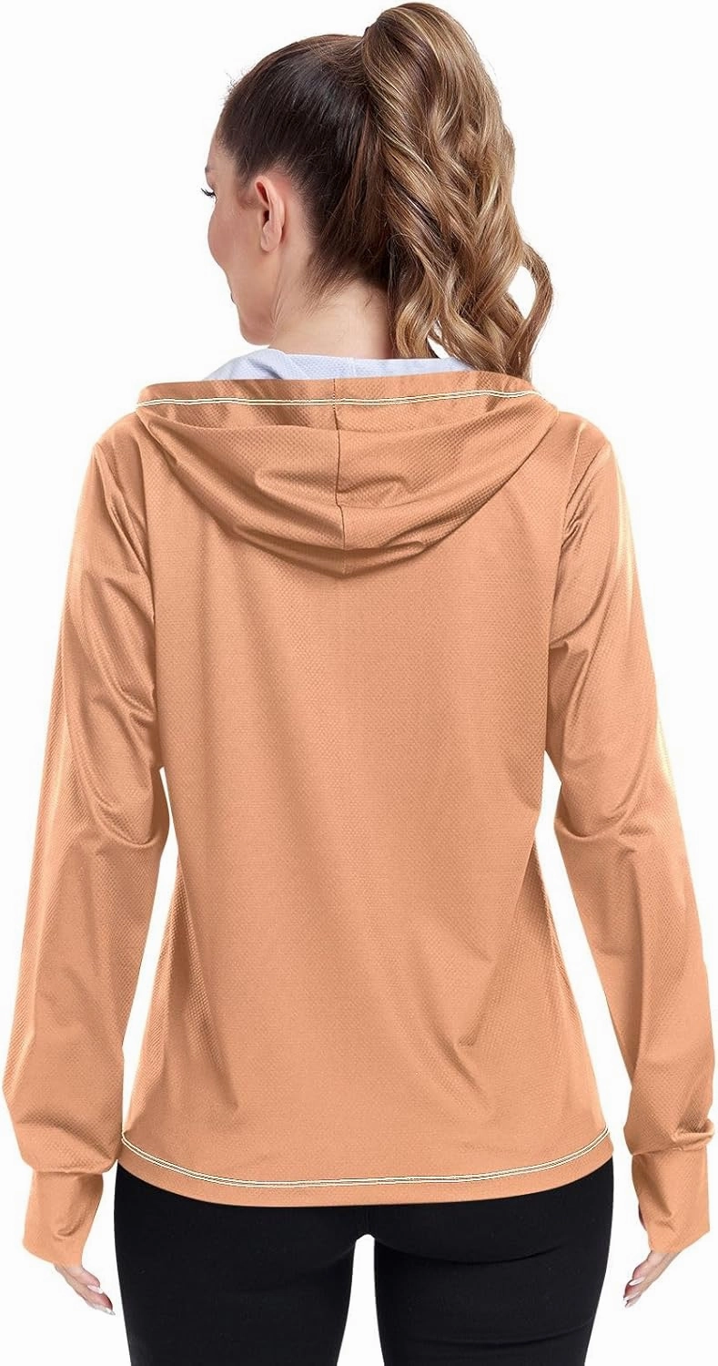 Peach Gradient Upf Hoodie Upf 50 , Lightweight Long Sleeve Shirt Women, Zip Workout Jacket, Outdoor Clothing Women