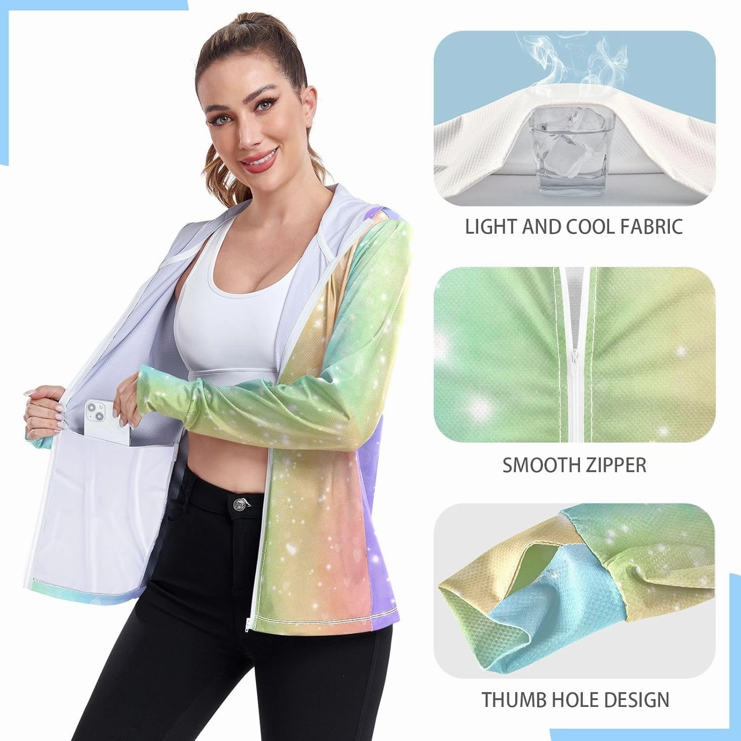 Peach Gradient Upf Hoodie Upf 50 , Lightweight Long Sleeve Shirt Women, Zip Workout Jacket, Outdoor Clothing Women