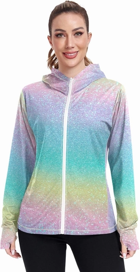 Peach Gradient Upf Hoodie Upf 50 , Lightweight Long Sleeve Shirt Women, Zip Workout Jacket, Outdoor Clothing Women