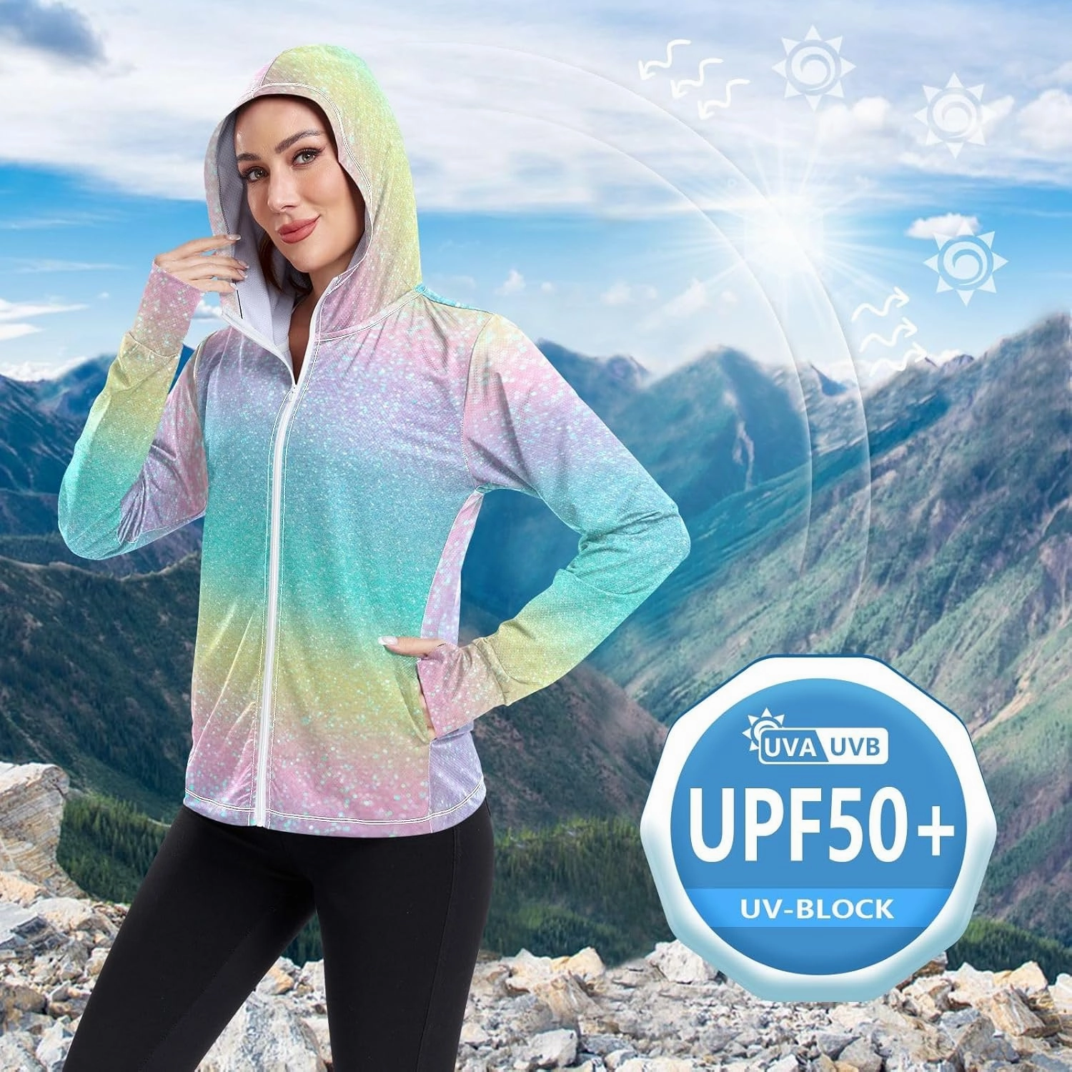 Peach Gradient Upf Hoodie Upf 50 , Lightweight Long Sleeve Shirt Women, Zip Workout Jacket, Outdoor Clothing Women