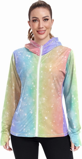 Peach Gradient Upf Hoodie Upf 50 , Lightweight Long Sleeve Shirt Women, Zip Workout Jacket, Outdoor Clothing Women