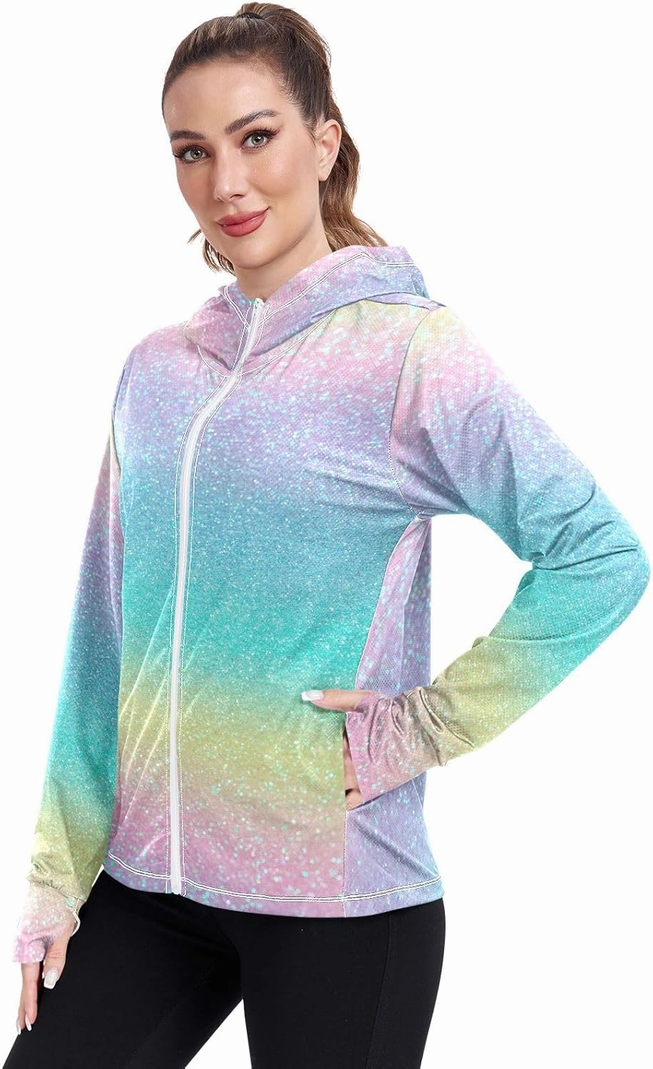 Peach Gradient Upf Hoodie Upf 50 , Lightweight Long Sleeve Shirt Women, Zip Workout Jacket, Outdoor Clothing Women
