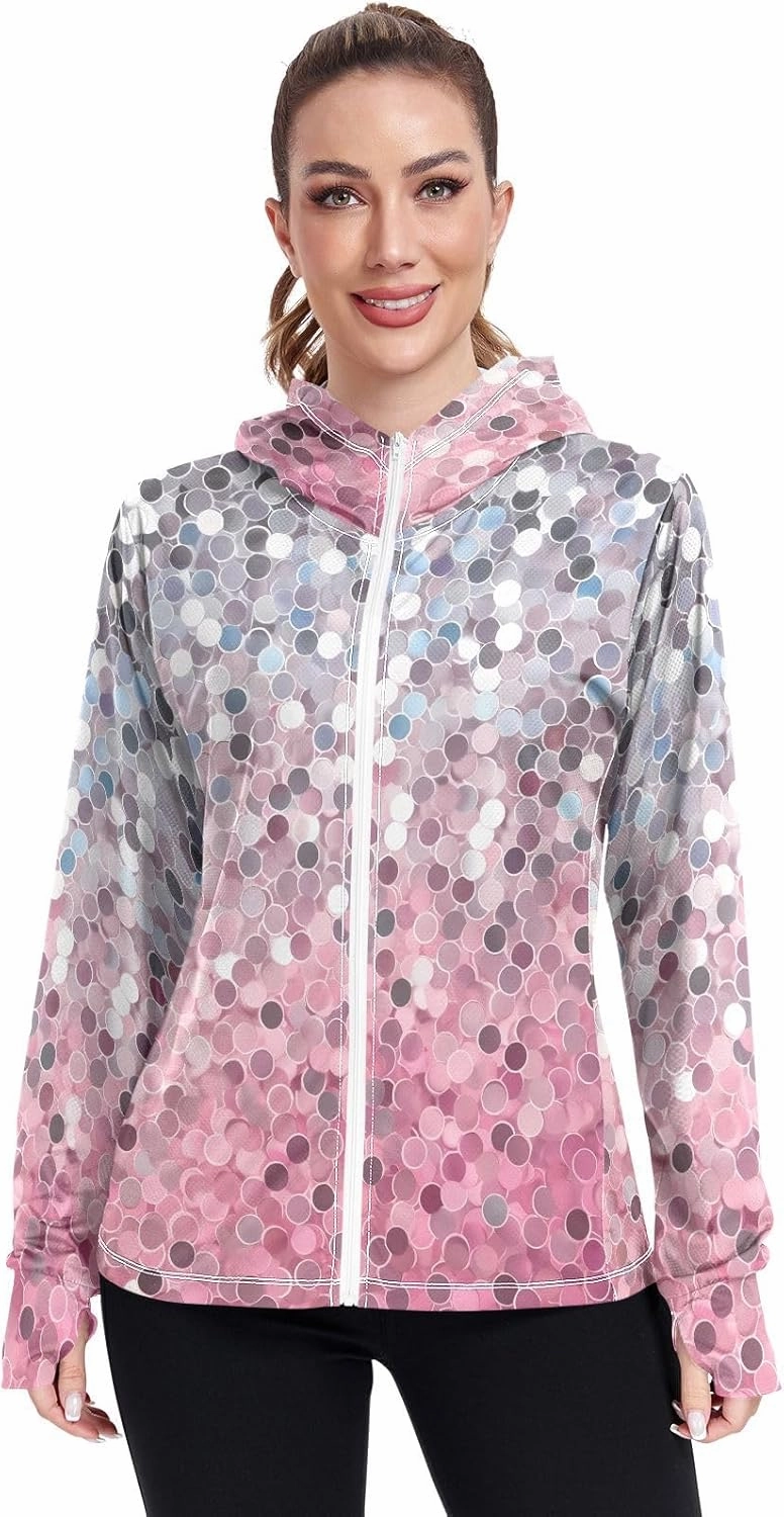 Peach Gradient Upf Hoodie Upf 50 , Lightweight Long Sleeve Shirt Women, Zip Workout Jacket, Outdoor Clothing Women