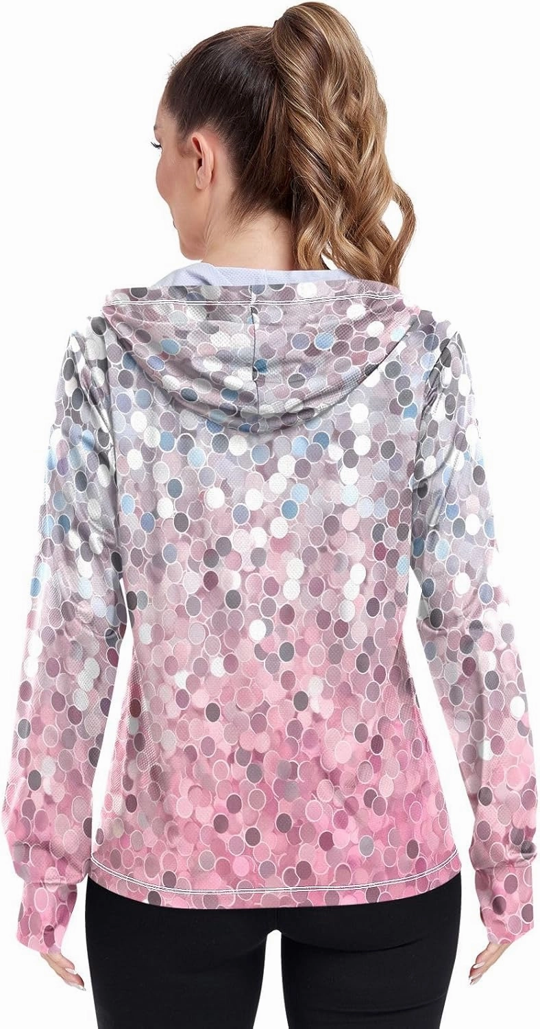 Peach Gradient Upf Hoodie Upf 50 , Lightweight Long Sleeve Shirt Women, Zip Workout Jacket, Outdoor Clothing Women
