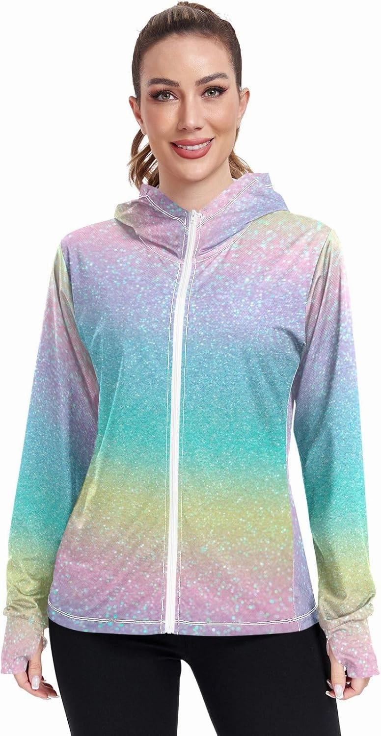 Peach Gradient Upf Hoodie Upf 50 , Lightweight Long Sleeve Shirt Women, Zip Workout Jacket, Outdoor Clothing Women