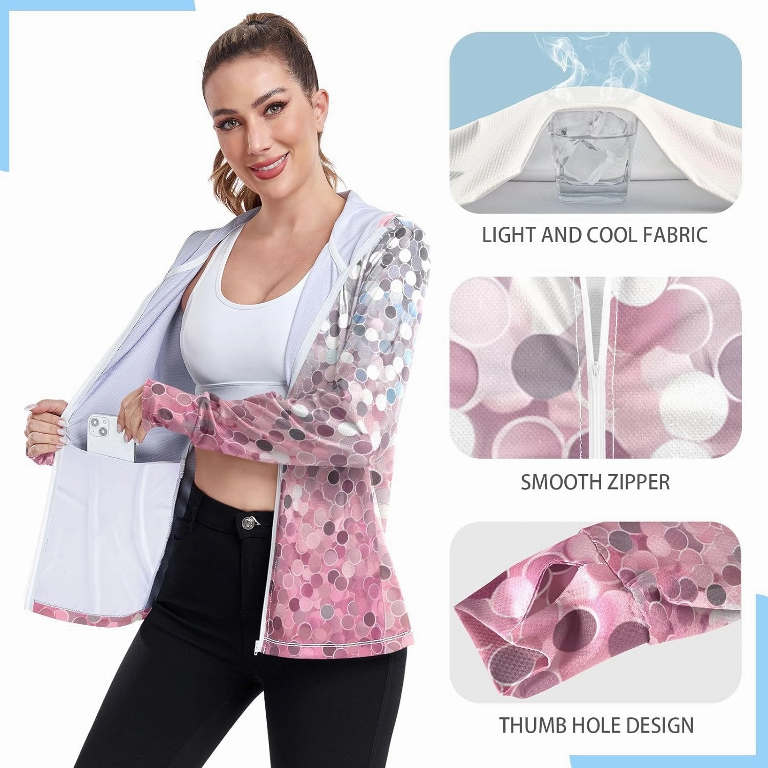 Peach Gradient Upf Hoodie Upf 50 , Lightweight Long Sleeve Shirt Women, Zip Workout Jacket, Outdoor Clothing Women