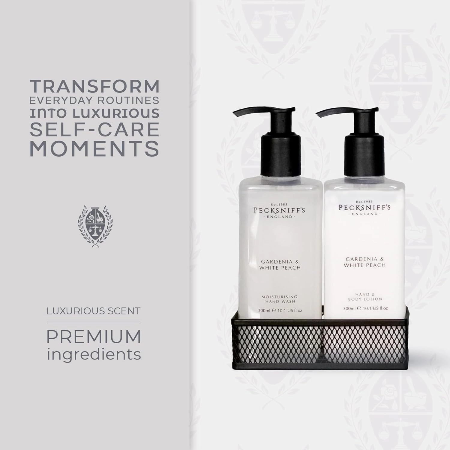 Pecksniff's Gardenia & White Peach Hand Wash and Body Lotion Set, 300ml 10.1 fl. oz. each