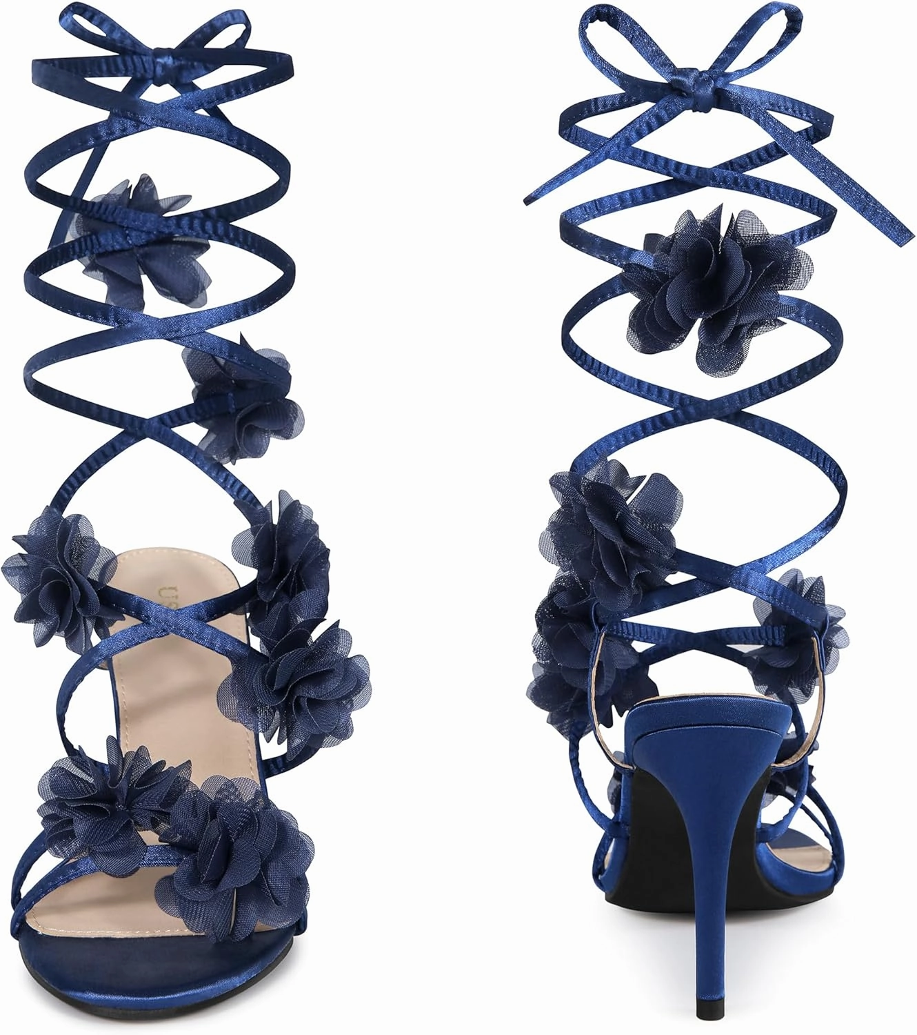 Perphy Lace Up Satin Stiletto Heels Flower Sandals for Women
