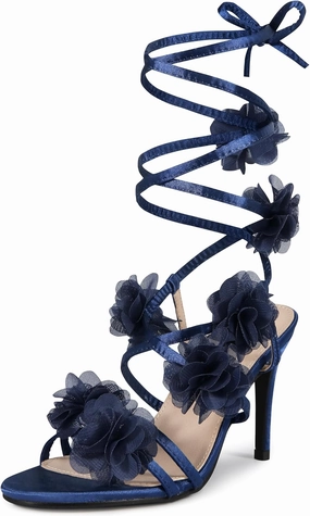 Perphy Lace Up Satin Stiletto Heels Flower Sandals for Women