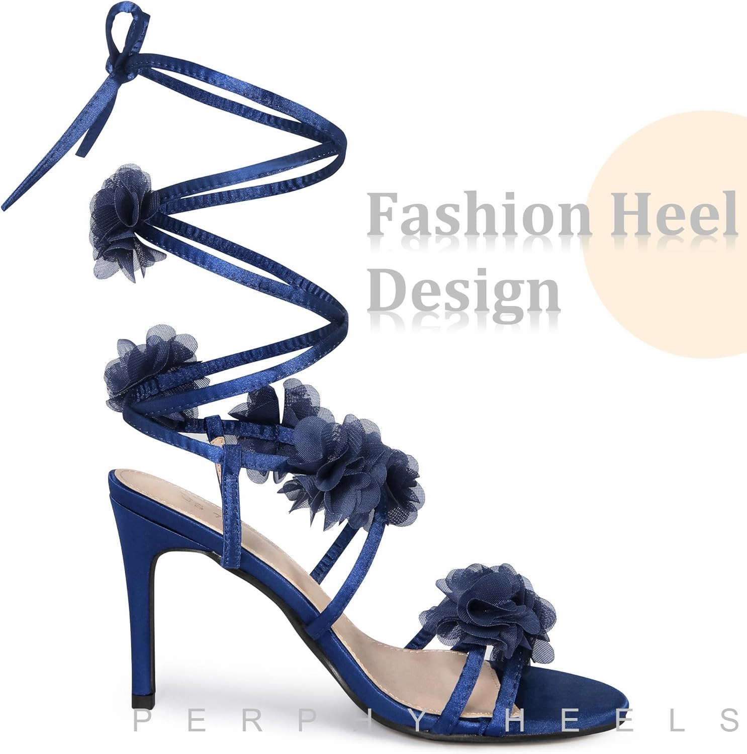Perphy Lace Up Satin Stiletto Heels Flower Sandals for Women