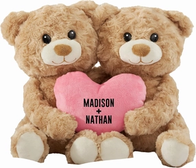 Personalization Universe Personalized Hugging Teddy Bear Plush with Pink Heart - Valentines Day Gift, Cute Stuffed Animal, Romantic Gift, Custom Names, Multiple Color Options, Gifts for Her