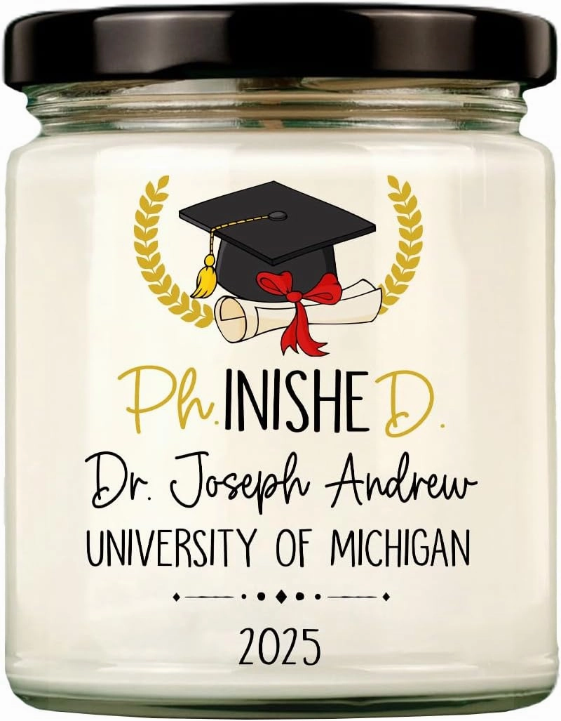 Personalized Phd Candle, PhD Graduation Gifts for Him Her, Doctoral Graduation Candle 2025, Phd Gifts, Dr Gift, Phinished Doctoral Degree