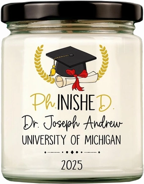 Personalized Phd Candle, PhD Graduation Gifts for Him Her, Doctoral Graduation Candle 2025, Phd Gifts, Dr Gift, Phinished Doctoral Degree