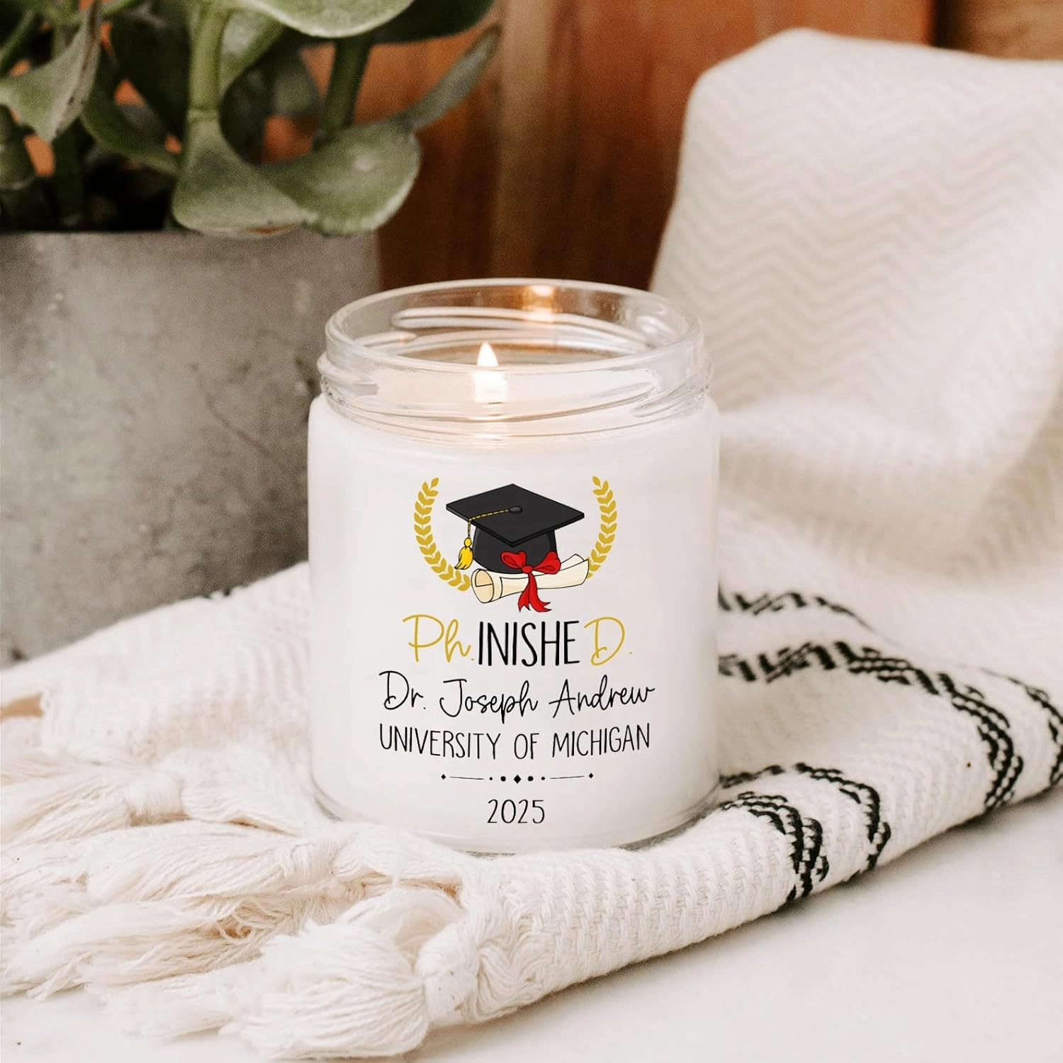 Personalized Phd Candle, PhD Graduation Gifts for Him Her, Doctoral Graduation Candle 2025, Phd Gifts, Dr Gift, Phinished Doctoral Degree