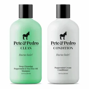 Pete & Pedro CLEAN & CONDITION SET, Tea Tree Oil Shampoo & Peppermint Cream Conditioner Haircare Kit | Deep Cleansing & Conditioning, Dandruff Repair For Men & Women | Seen on Shark Tank, 8.5 oz Each